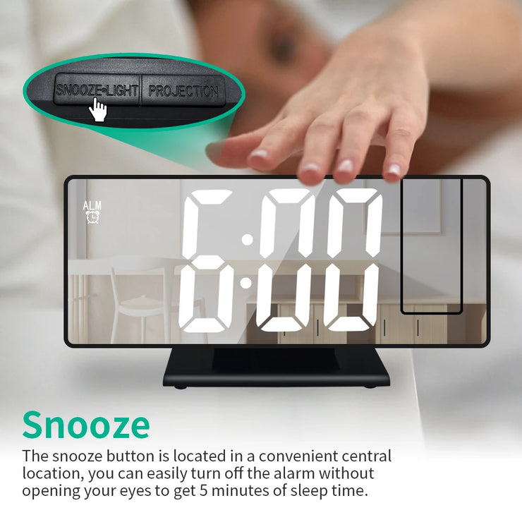 USB Powered  Digital Alarm Clock 180° Arm Projection Alarm Clock Time Temperature Snooze Table Clock 12/24H Projector LED Clock