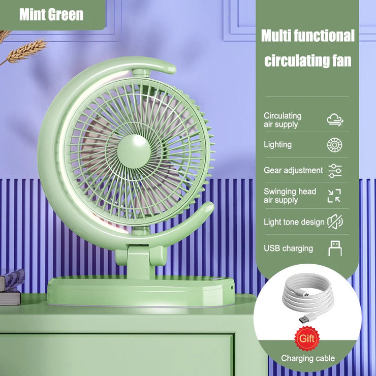 New Electric Mini Fan USB Charging Silent Desktop LED Light Fan Strong Wind 3 Speed Adjustable Suitable for Home Office School