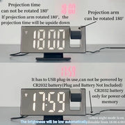 USB Powered  Digital Alarm Clock 180° Arm Projection Alarm Clock Time Temperature Snooze Table Clock 12/24H Projector LED Clock