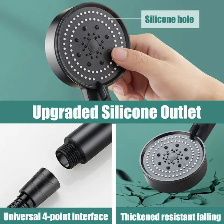 High Pressure Shower Head 5 Modes Adjustable Showerheads with Hose Water Saving One-Key Stop Spray Nozzle Bathroom Accessories