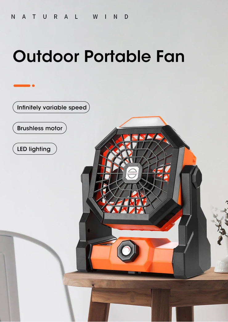 USB Portable Rechargeable Adjustable Speed Lantern Camping Fan With Led Lights For Tent 7800mAh Battery Operated Powered