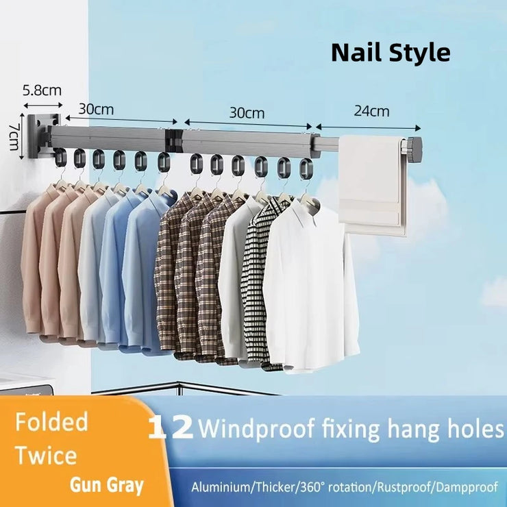 Wall Mount Clothes Drying Rack Foldable Heavy Duty Retractable Closet Laundry Hanger Rotating Folding Extendable Clothesline