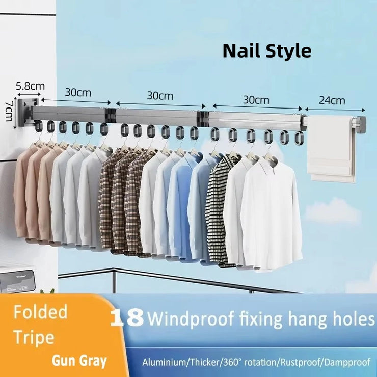 Wall Mount Clothes Drying Rack Foldable Heavy Duty Retractable Closet Laundry Hanger Rotating Folding Extendable Clothesline