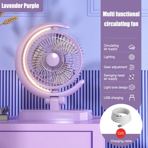 New Electric Mini Fan USB Charging Silent Desktop LED Light Fan Strong Wind 3 Speed Adjustable Suitable for Home Office School