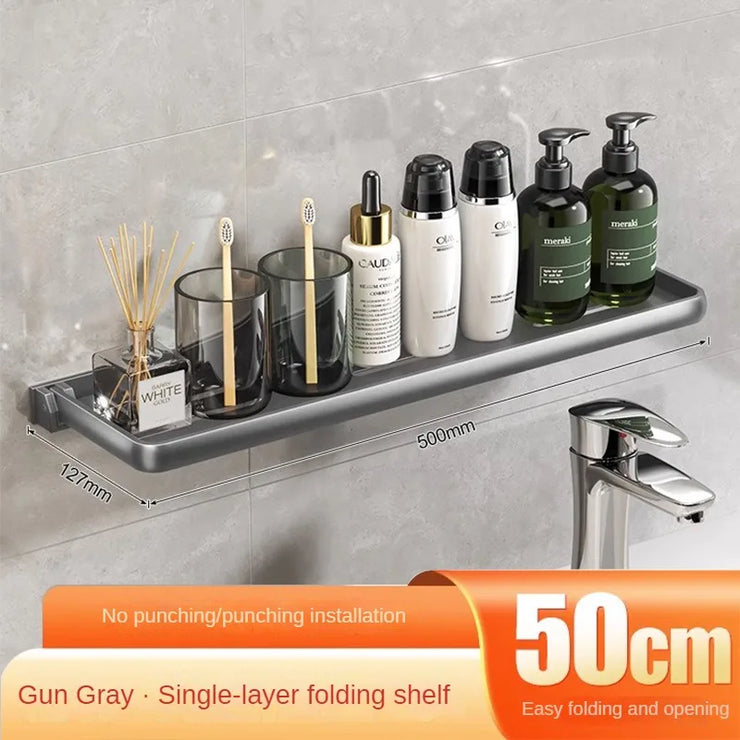 Aluminium Bathroom Shelf Foldable Bathroom Vanity Organiser No Hole Hanging Organiser Vanity Organiser Bathroom Organiser