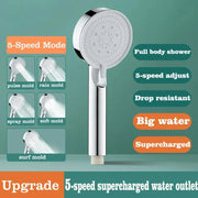 High Pressure Shower Head 5 Modes Adjustable Showerheads with Hose Water Saving One-Key Stop Spray Nozzle Bathroom Accessories