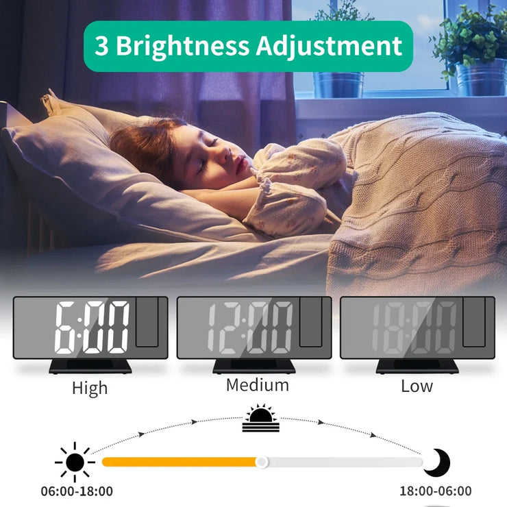 USB Powered  Digital Alarm Clock 180° Arm Projection Alarm Clock Time Temperature Snooze Table Clock 12/24H Projector LED Clock