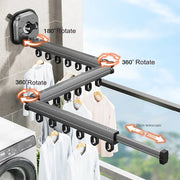 Wall Mount Clothes Drying Rack Foldable Heavy Duty Retractable Closet Laundry Hanger Rotating Folding Extendable Clothesline