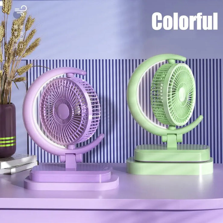 New Electric Mini Fan USB Charging Silent Desktop LED Light Fan Strong Wind 3 Speed Adjustable Suitable for Home Office School