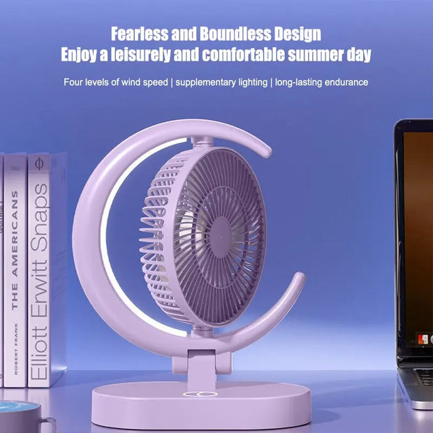 New Electric Mini Fan USB Charging Silent Desktop LED Light Fan Strong Wind 3 Speed Adjustable Suitable for Home Office School