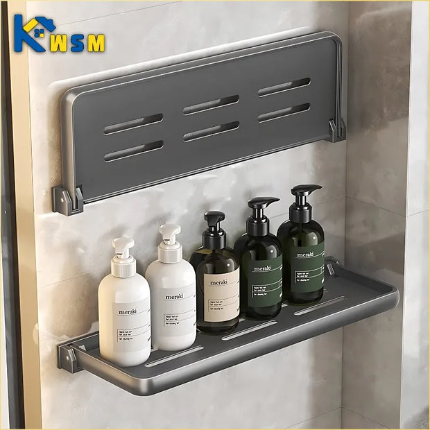 Aluminium Bathroom Shelf Foldable Bathroom Vanity Organiser No Hole Hanging Organiser Vanity Organiser Bathroom Organiser