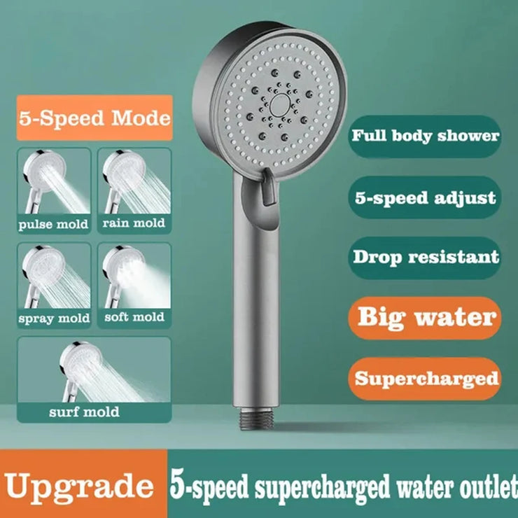 High Pressure Shower Head 5 Modes Adjustable Showerheads with Hose Water Saving One-Key Stop Spray Nozzle Bathroom Accessories