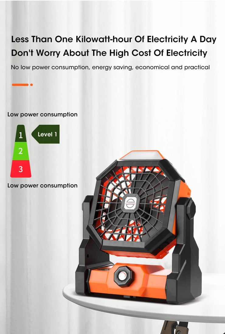 USB Portable Rechargeable Adjustable Speed Lantern Camping Fan With Led Lights For Tent 7800mAh Battery Operated Powered